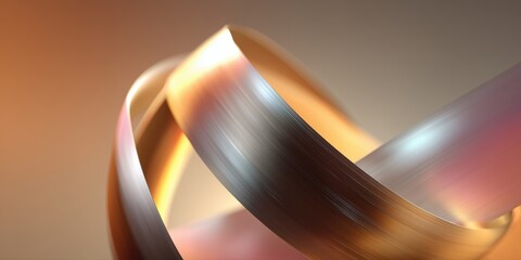 Wall Mural - golden metallic ribbon-like shapes intertwined with soft reflections and glowing light