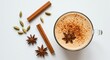 © David - Brewing spiced chai latte kitchen food photography cozy atmosphere top-down view aromatic experience