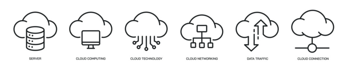 Cloud computing thin line icon set. Web minimal editable stroke icons