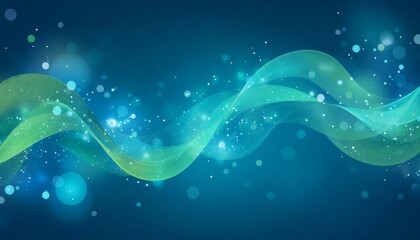 Canvas Print - vibrant swirling ribbons of emerald green and cyan light on deep blue background with bokeh effects