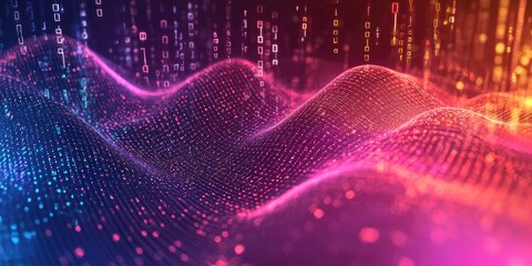 Wall Mural - gradient technology background with soft waves and binary code stock photo