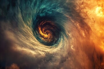 Wall Mural - a swirling vortex of dark teal and fiery orange clouds creates a mesmerizing cosmic spectacle.