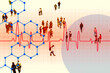 © Westend61 - People and heartbeat graph with hexagons illustrating health statistics