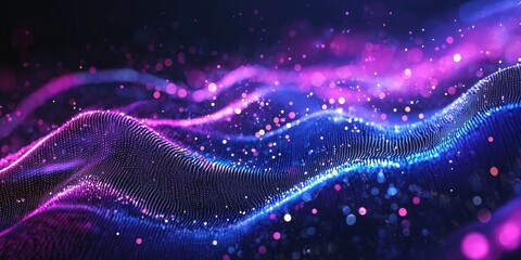 Wall Mural - Ultraviolet tech background with neon particles and motion trails Stock photo