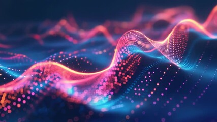 Wall Mural - A wavy pattern of blue and pink light on a dark background, suitable for abstract or futuristic designs