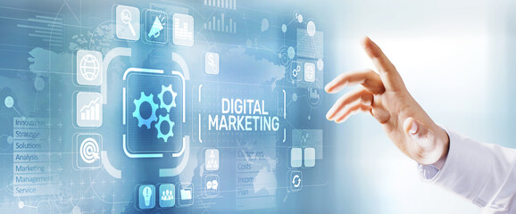 Wall Mural - digital marketing, online advertising, seo, sem, smm. business and internet concept.
