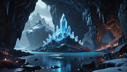Wall Mural - Alaskan winter sky reflecting on the icicles of a snow-covered mountain house