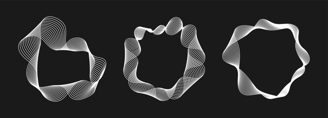 Wall Mural - set of line wave fluid shapes. collection of circle geometric abstract liquid black forms ,modern de