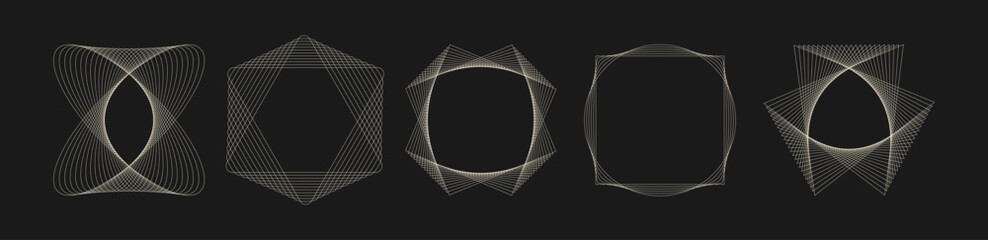 Wall Mural - set of line wave fluid shapes. collection of circle geometric abstract liquid black forms ,modern fu