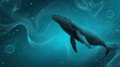 © Santai - A humpback whale swims upward through teal water with spiraling geometric elements