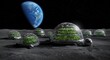 © Superherzl - Future moon base cultivates vibrant crops under Earth's watchful gaze