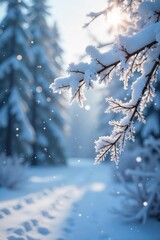 Wall Mural - Frozen snowflakes cling to branches, transforming the winter landscape into a magical scene of icy beauty The snow is still falling, adding to the pristine layer of frost , frozen, pattern