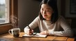 © Azka - Asian Woman Writing in Notebook with Coffee Cup
