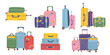 © Julia Anisimova - Set of travel suitcases isolated on white background. Concept of family travel, vacation, business trip. Vector  cliparts in a flat style.