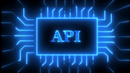 Blue Neon API Circuit Board Abstract application programming interface