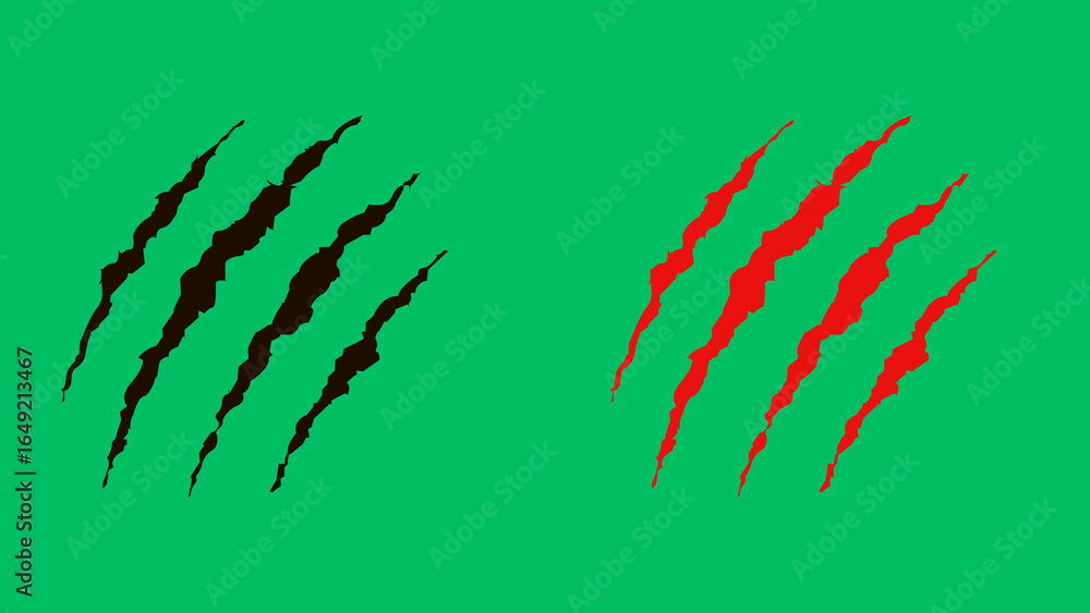 Black and Red Claw Scratch Marks on Green Screen Background – Animal ...