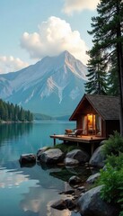 Wall Mural - Serene lakeside cabin retreat offering ultimate relaxation and rejuvenation Escape the everyday stress and reconnect with nature for a blissful leave wellness experience , lake, spa