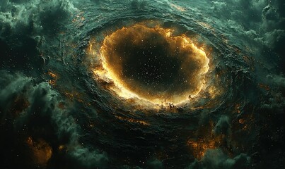 Wall Mural - A swirling, dark nebula with a fiery, golden ringed hole in the center