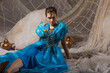 © Ulia Koltyrina - Oriental fairytale costume on young model, elaborate Middle Eastern party outfit