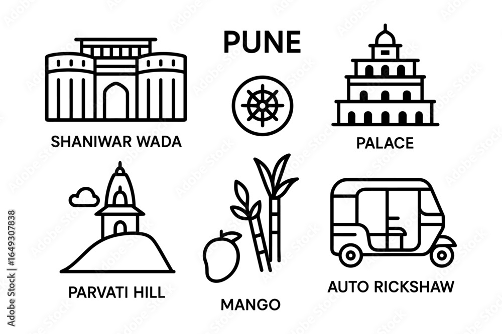 Pune Design Icon Image vectorielle Stock Pune landmarks and icons: historic structures ...