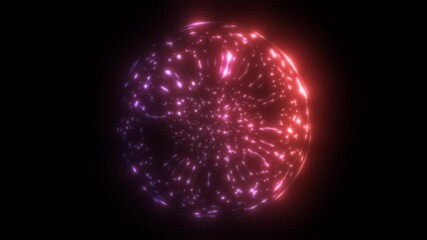 Wall Mural - a radiant red digital sphere surrounded by glowing particles and energy waves, floating in a dark sp