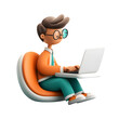 © Light_Creative - Cartoon character working on laptop, creative digital illustration on transparent background