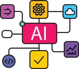 AI workflow automation artificial intelligence software interface nodes triggers data tool dashboard coding icon flow process technology