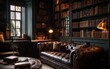 © Abian rasyid - Dark, opulent library interior with leather furnishings.