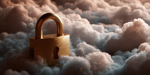 Wall Mural - secure cloud storage concept with a padlock representing digital protection against data breaches an