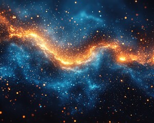 Wall Mural - Abstract swirling cosmic nebula of orange and blue, with scattered glittering particles