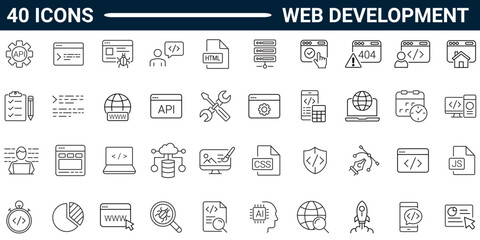 Web Development outline style icon set with editable stroke. Vector Illustration. 