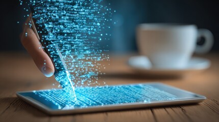 Hand writing digital code on tablet