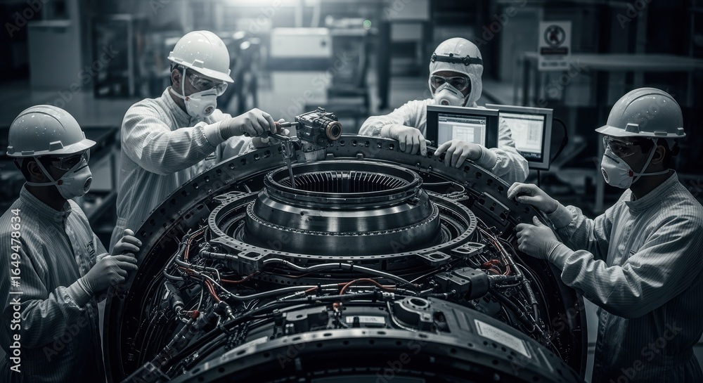Highcontrast image of the hot section being installed on a large ...