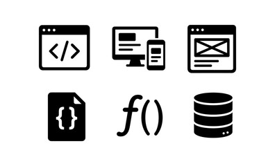 simple black web development icons set for coding and design projects
