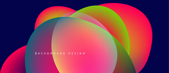 Wall Mural - abstract colorful circles overlap, creating vibrant gradients. dark blue background enhances bright 