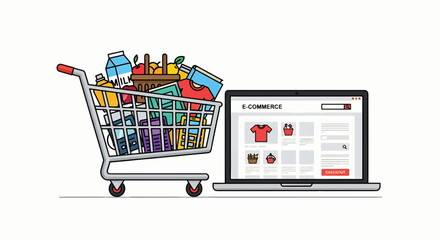 Effortless grocery shopping online with a fully loaded cart and intuitive e-commerce website interface for modern convenience