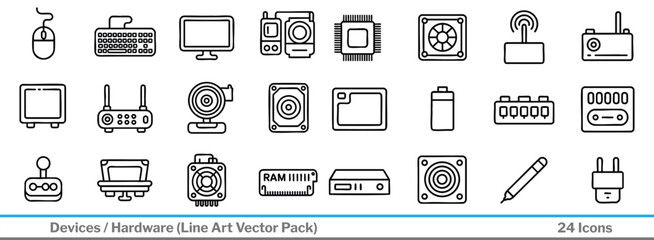 Modern technology icons set for website design and app development projects needing sleek hardware elements