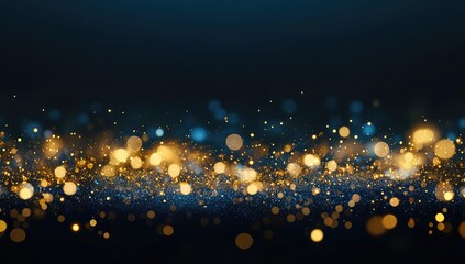 Gold and blue glitter bokeh on dark background