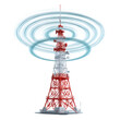 © Anik - A 3D rendering of a radio tower emitting circular waves, isolated on transparent background