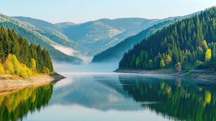 Naklejka na meble Serene mountain lake nestled in a valley.