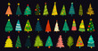 © ksania - Crayon drawn christmas trees set. Abstract child xmas decoration with grunge texture vector design