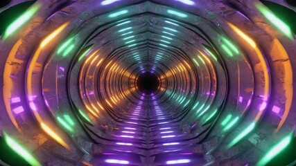 Wall Mural - glowing neon lights in vibrant shades of orange, purple, and green create a mesmerizing futuristic t