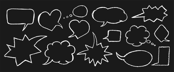 Wall Mural - white color stroke speech bubbles with rough crayon texture and graffiti style. abstract charcoal se