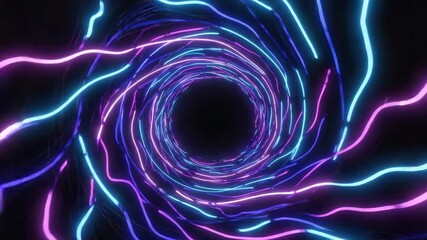 Wall Mural - bright neon light trails swirling around a dark center create a mesmerizing tunnel effect, perfect f
