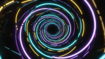Wall Mural - bright neon circles swirling into a mesmerizing spiral tunnel create a vibrant vortex of light and c