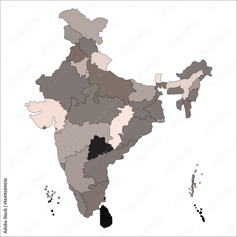 Detailed India Map, Editable vector map of India with states and ...