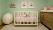 © nattapon - A cozy nursery featuring a crib with a cute cat lounging on a pink blanket, complemented by playful decor and a mint green wall, perfect for family blogs, pet care articles