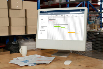 Wall Mural - project planning software for modish business project management on the computer screen showing time