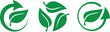 © RABBI - Green leaf and arrow icons for biodegradable recyclable organic bio labels package, recyclable and bio degradable package stamps, set recycle leaves label logo, leaf recycle, using recycled resources