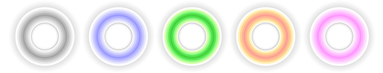 Multicolored buttons set with radial pattern, navigation panel for website.